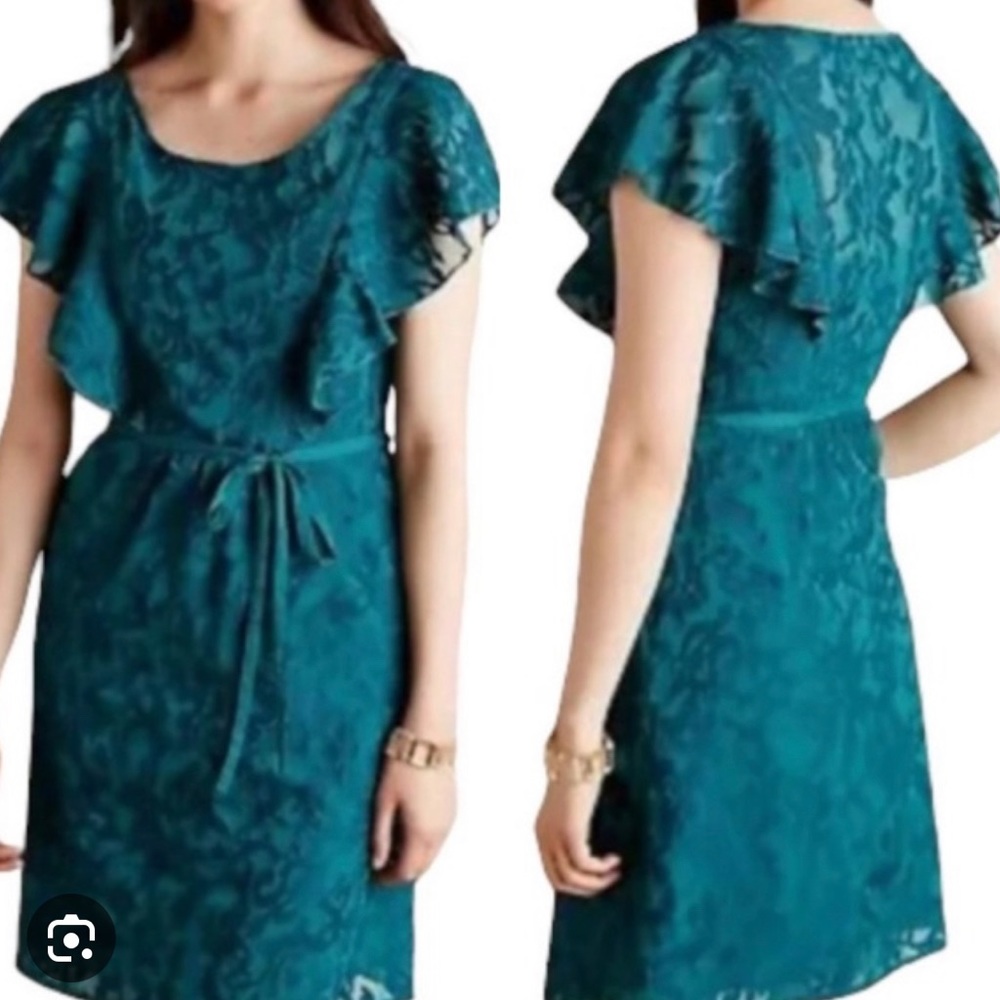 Anthropoligie Moulinette Soeurs Green Floral Ruffle Dress size 10